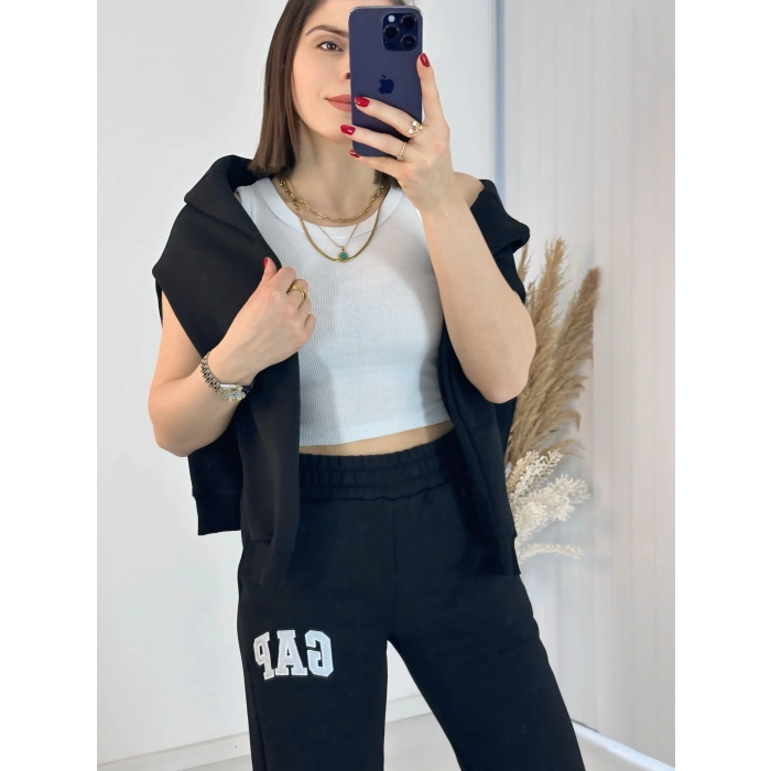 Gap Kapşonlu Siyah Üç İplik Sweat Takım