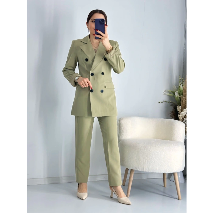 Haki Düğmeli Ceket Takım
