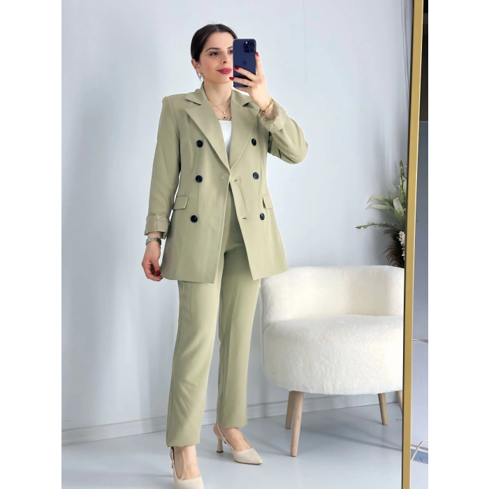 Haki Düğmeli Ceket Takım