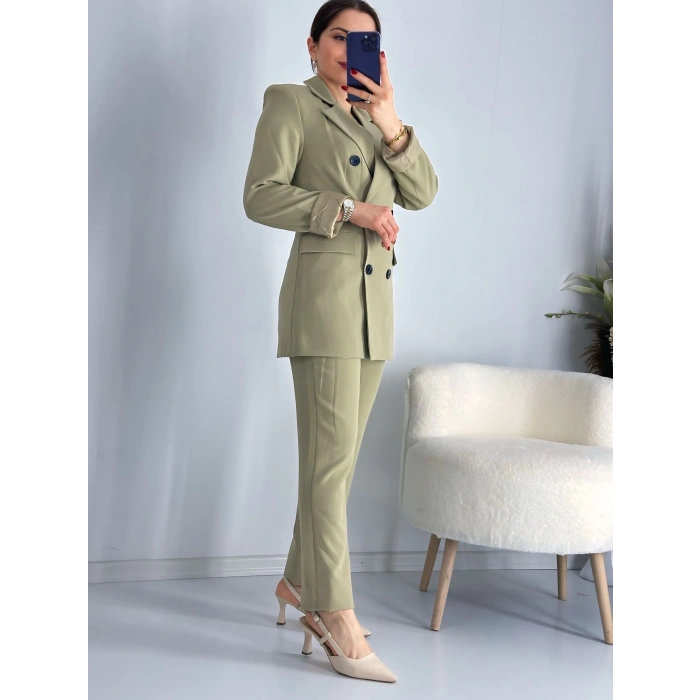 Haki Düğmeli Ceket Takım