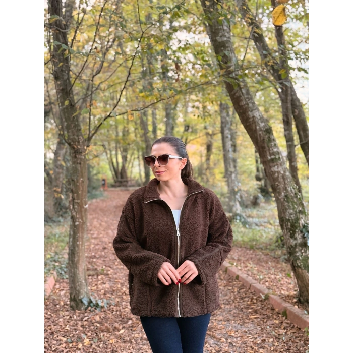 İç astarlı Pelüş mont kahve