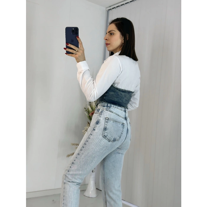 Jean Detaylı Crop Gömlek