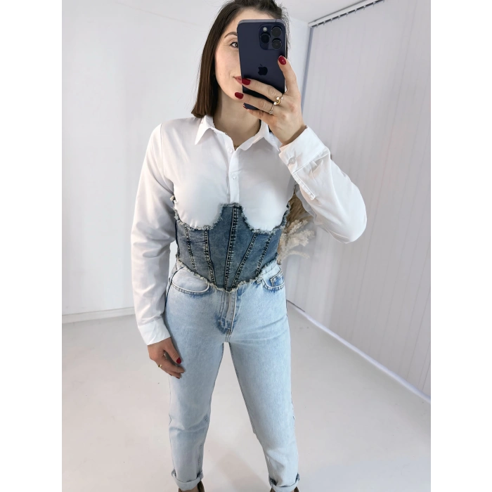 Jean Detaylı Crop Gömlek