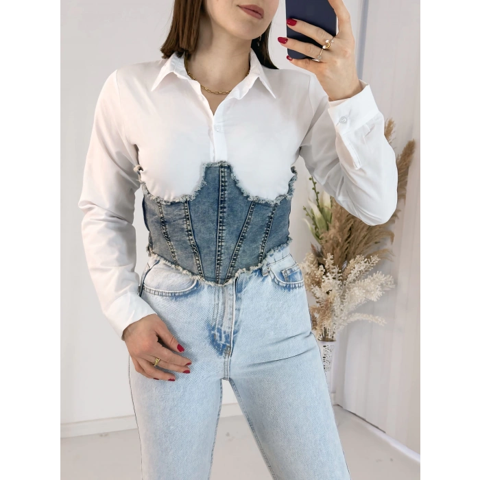 Jean Detaylı Crop Gömlek