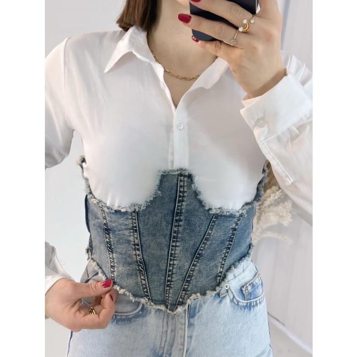Jean Detaylı Crop Gömlek
