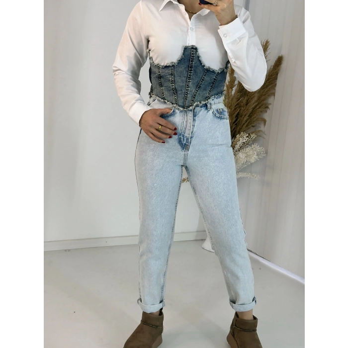 Jean Detaylı Crop Gömlek