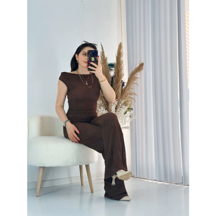 Kahve Kayık Yaka Bürümcük Takım