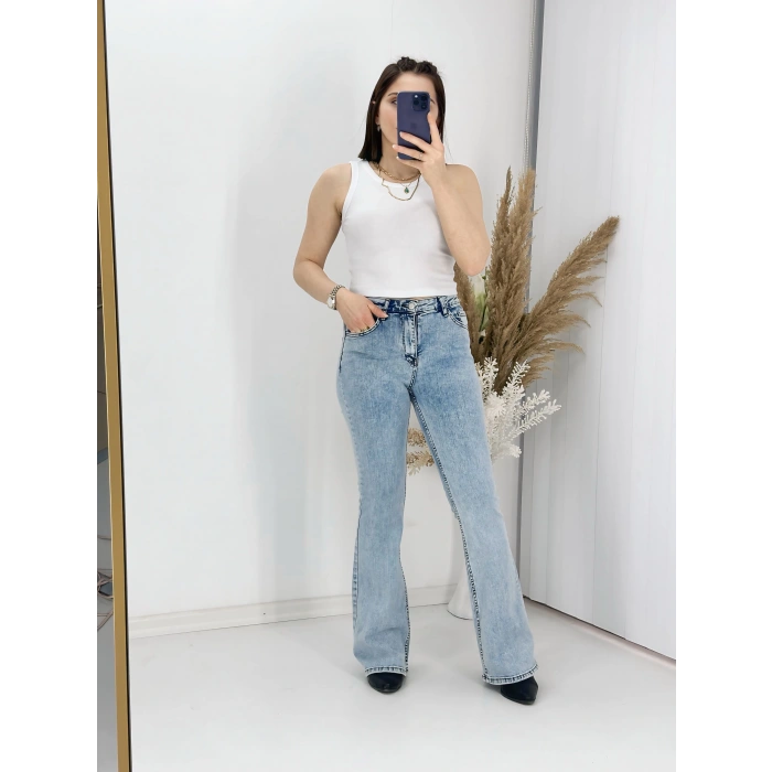 Kar Yıkama İspanyol Paça Likralı Kot