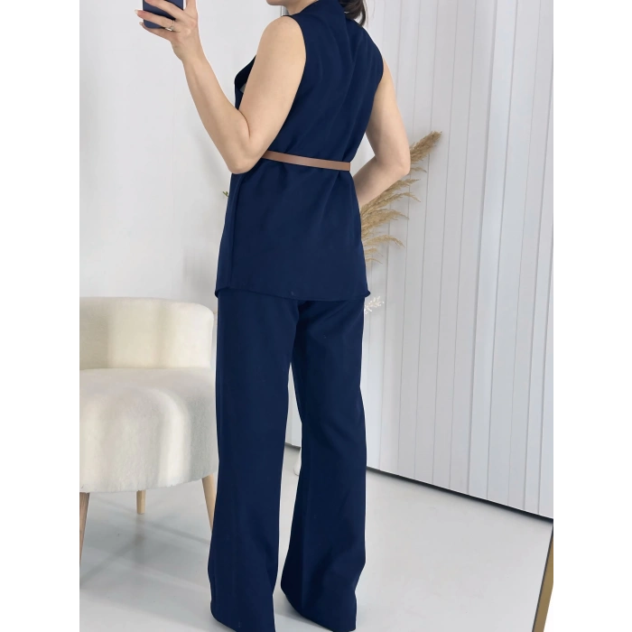 Kemerli Yelekli Pantolon ikili Takım Lacivert