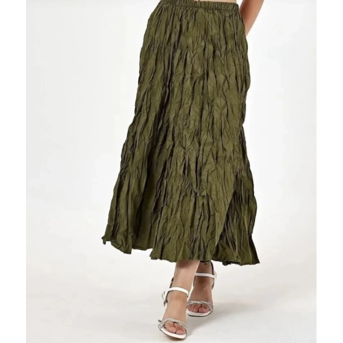 Kırışık Model Yeşil Renk Etek