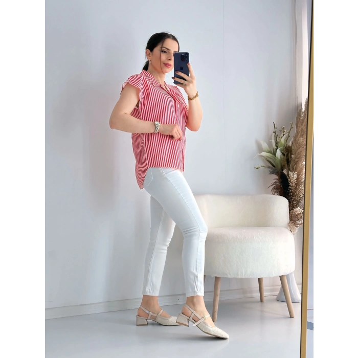 Kırmızı Beyaz Çizgili Gömlek