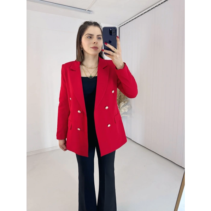 Kırmızı Blazer Ceket Takım