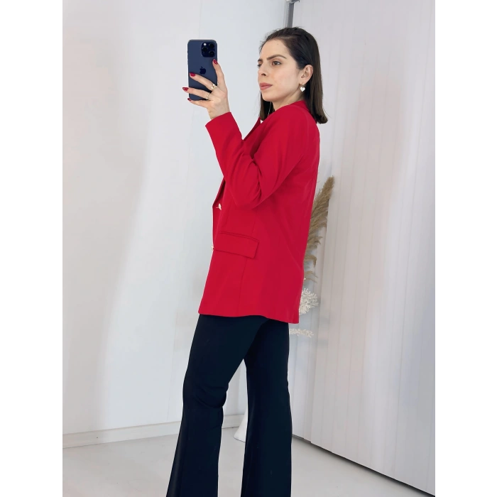 Kırmızı Blazer Ceket Takım
