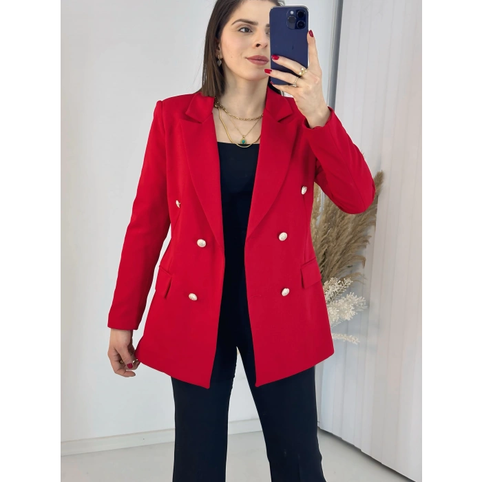 Kırmızı Blazer Ceket Takım