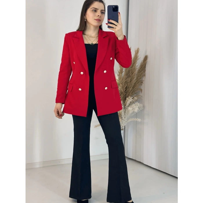 Kırmızı Blazer Ceket Takım