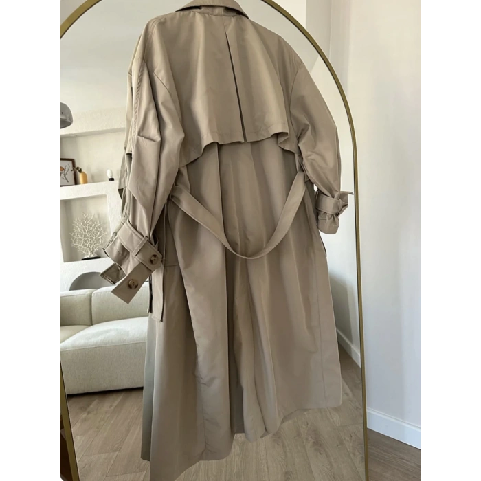 Kravuze Yaka Oversize Premium Trençkot Vizon