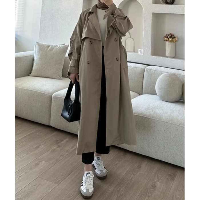 Kravuze Yaka Oversize Premium Trençkot Vizon