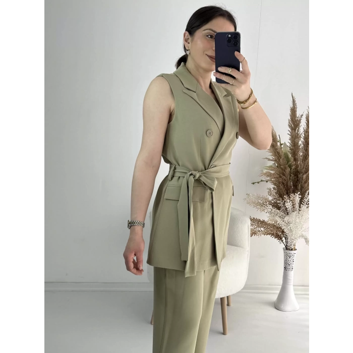KUŞAKLI YELEK PANTOLON TAKIM HAKİ