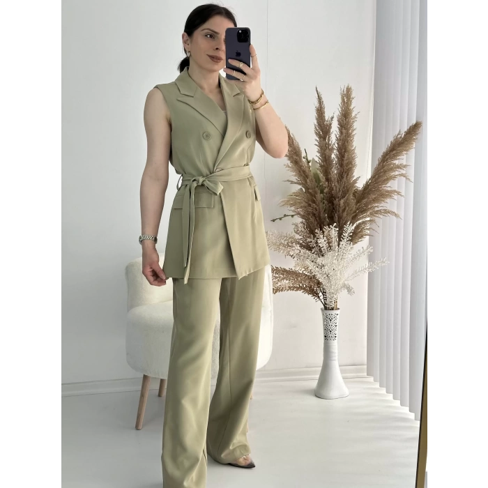 KUŞAKLI YELEK PANTOLON TAKIM HAKİ