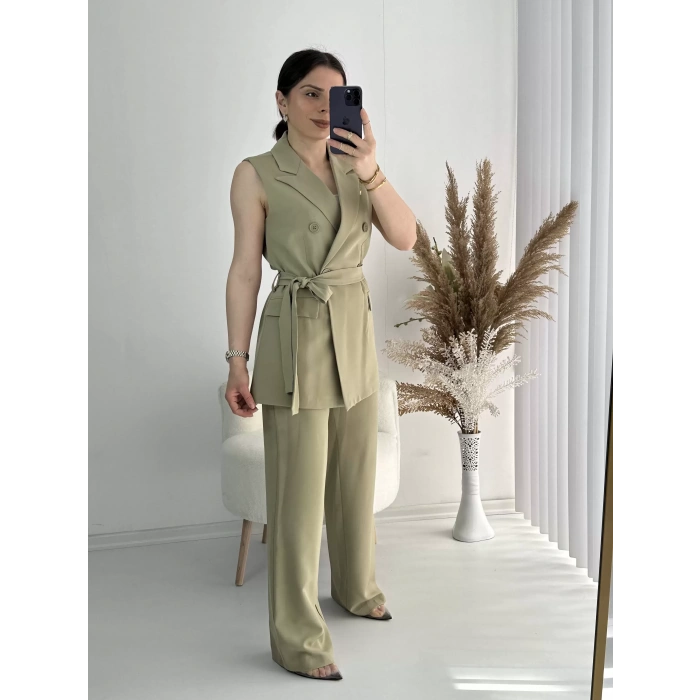 KUŞAKLI YELEK PANTOLON TAKIM HAKİ