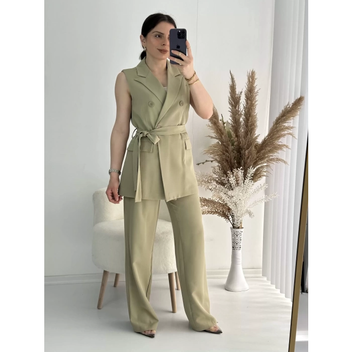 KUŞAKLI YELEK PANTOLON TAKIM HAKİ