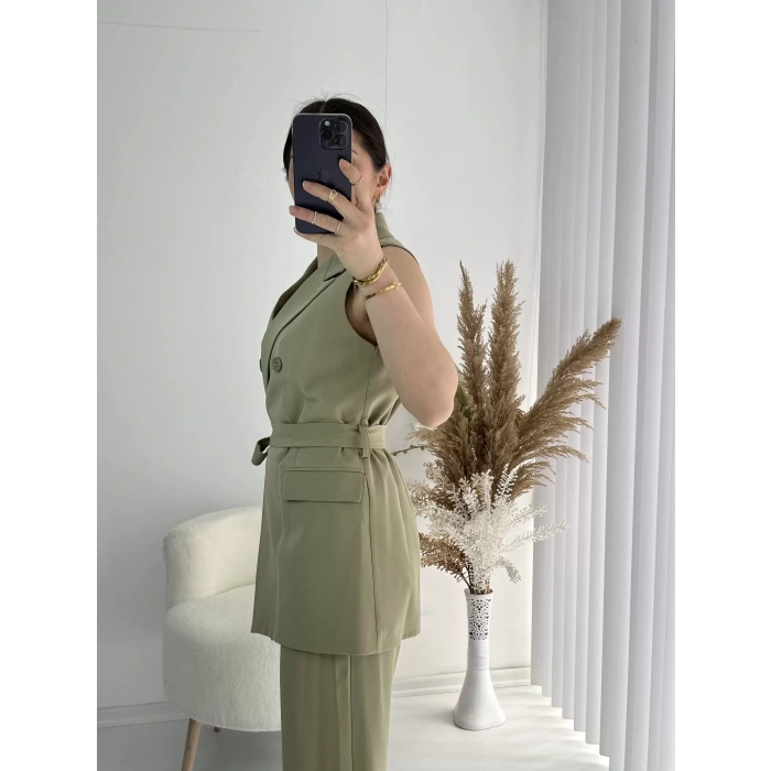 KUŞAKLI YELEK PANTOLON TAKIM HAKİ