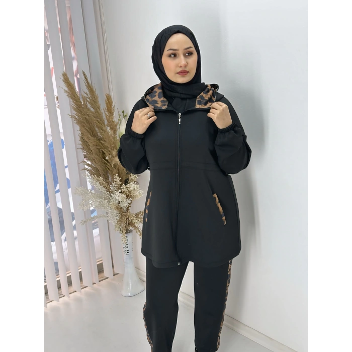 Leopar Detay Fermuarlı Scuba Takım