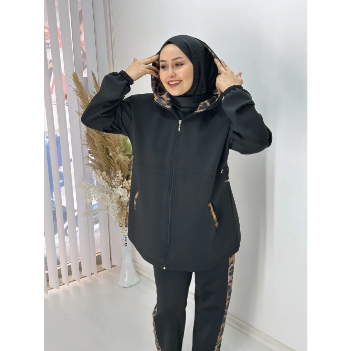 Leopar Detay Fermuarlı Scuba Takım