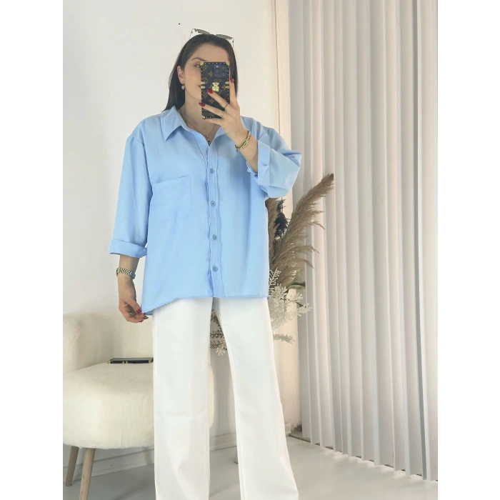 Mavi Ayrobin Salaş Gömlek