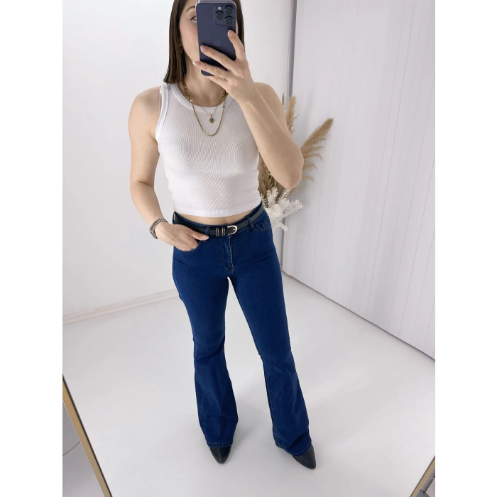 Mavi İspanyol Paça Likralı Kot