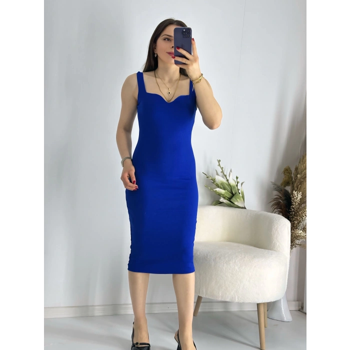 Mavi yaka Detay Kalem Elbise