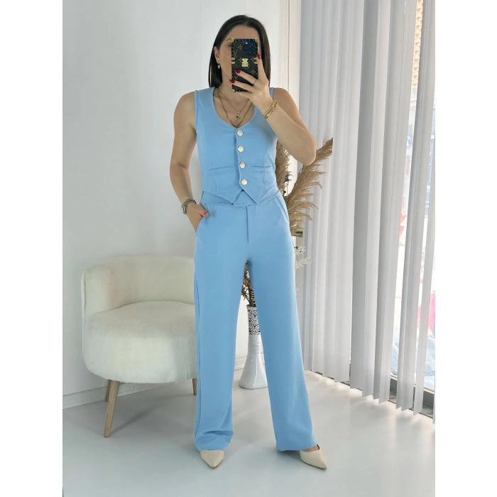 Mavi Yelek Pantolon İkili Takım