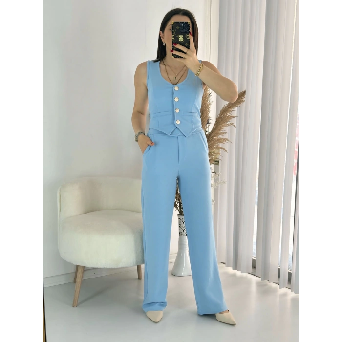 Mavi Yelek Pantolon İkili Takım