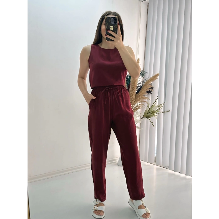 Modal Dokulu Kolsuz Takım Bordo