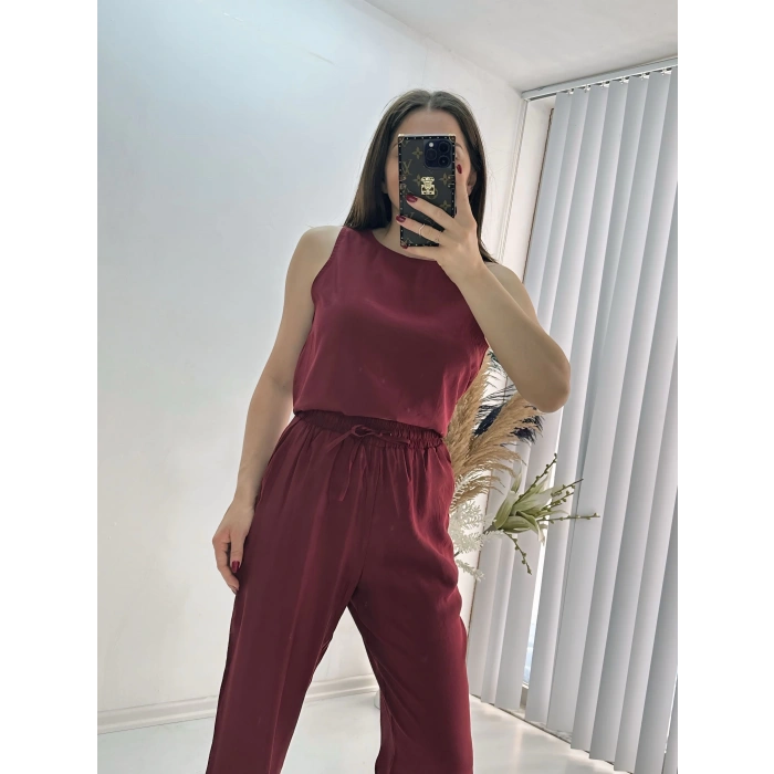 Modal Dokulu Kolsuz Takım Bordo