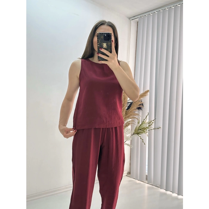Modal Dokulu Kolsuz Takım Bordo