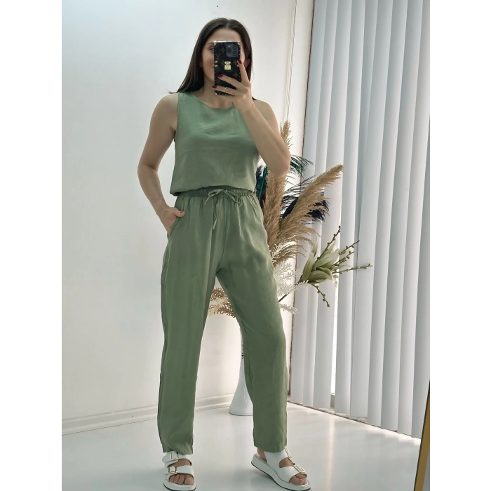 Modal Dokulu Kolsuz Takım Haki