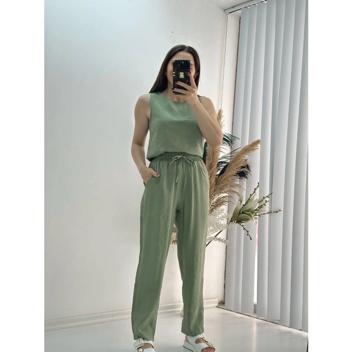 Modal Dokulu Kolsuz Takım Haki