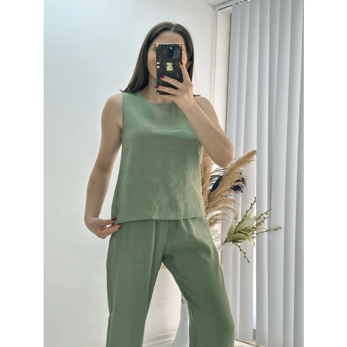 Modal Dokulu Kolsuz Takım Haki