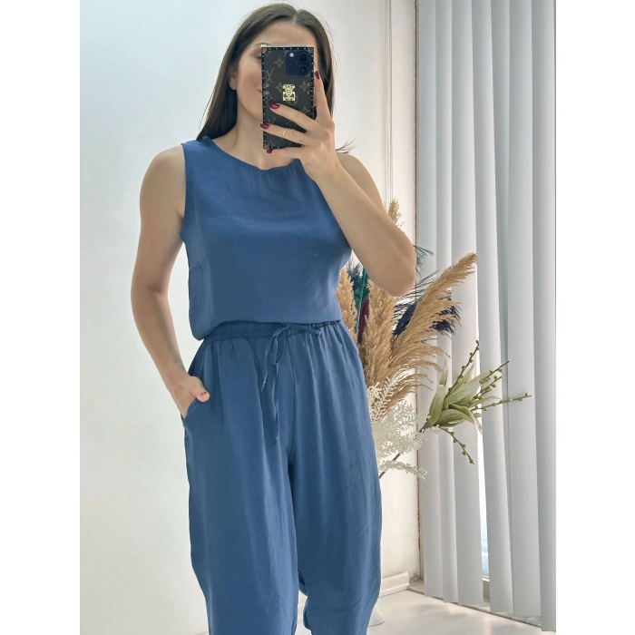 Modal Dokulu Kolsuz Takım İndigo