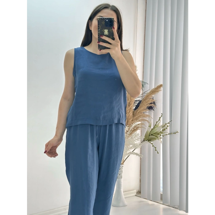 Modal Dokulu Kolsuz Takım İndigo