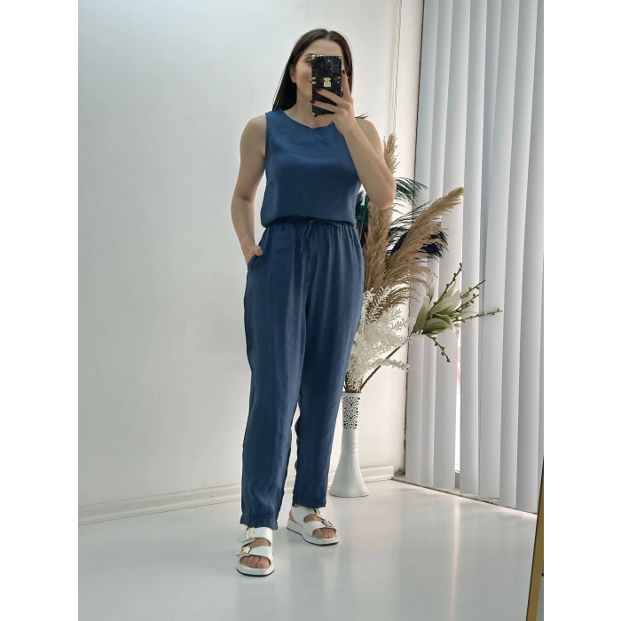 Modal Dokulu Kolsuz Takım İndigo