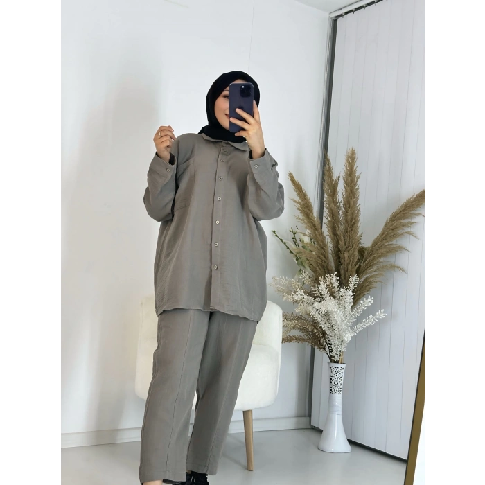 Müslin Kumaş İkili Takım Vizon