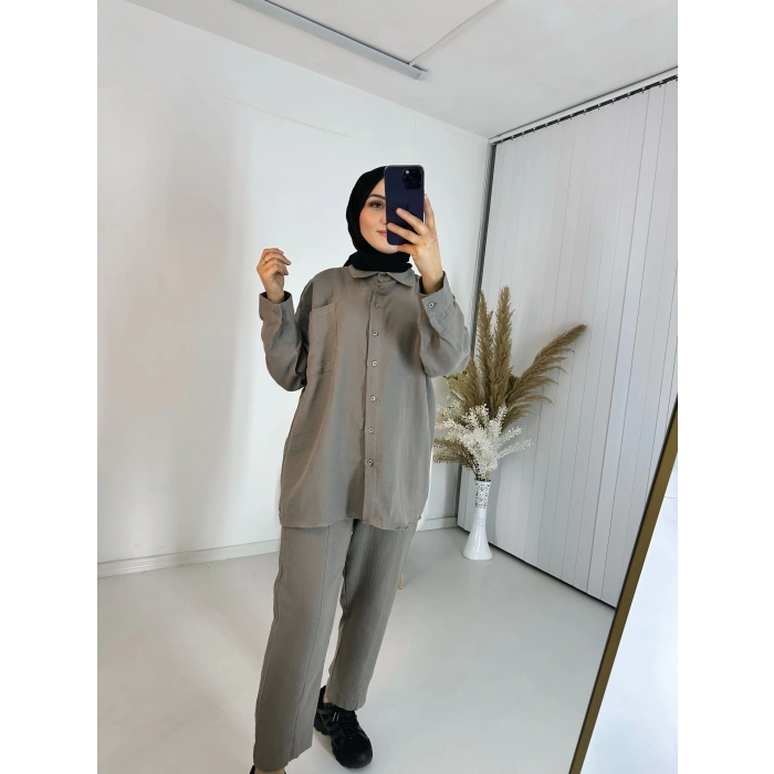 Müslin Kumaş İkili Takım Vizon