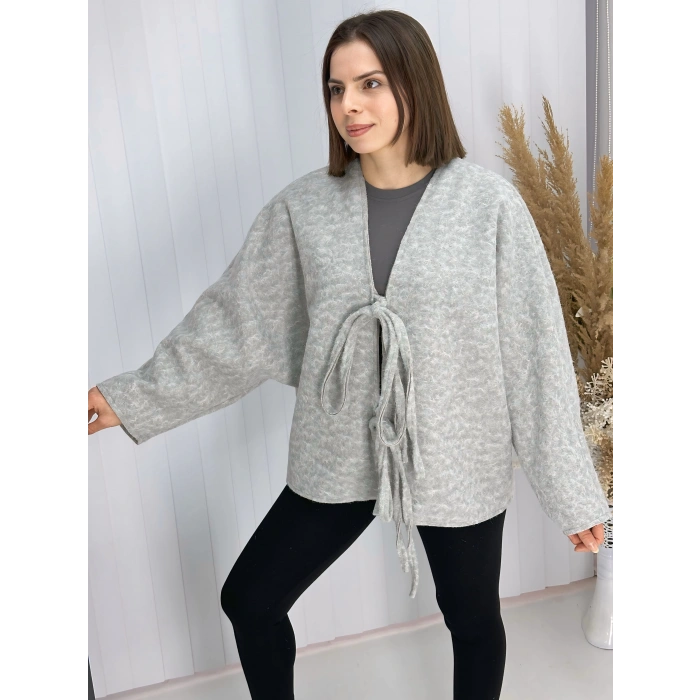 Önü Bağlamalı Kaşe Ceket Gri