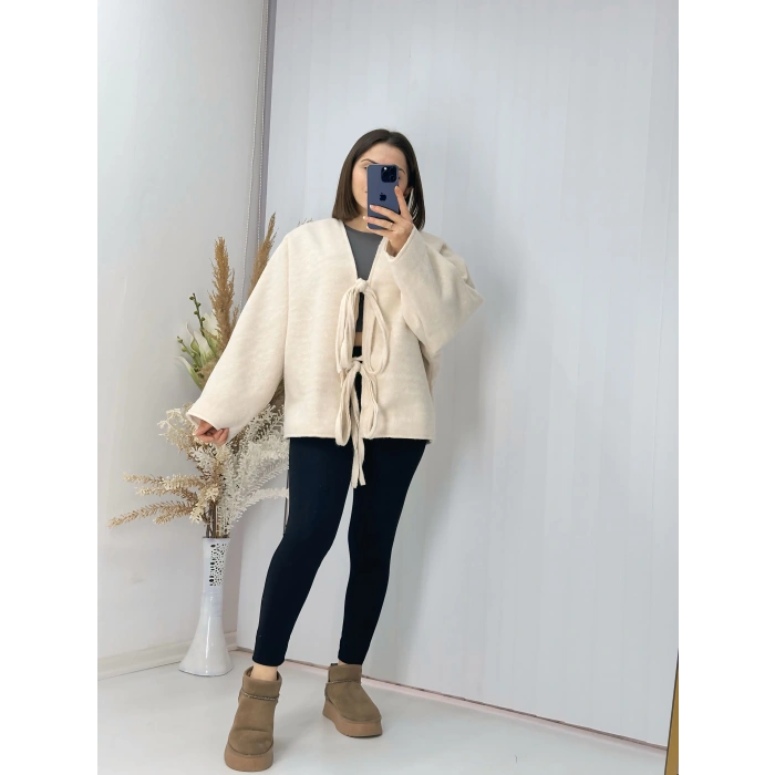 Önü Bağlamalı Kaşe Ceket