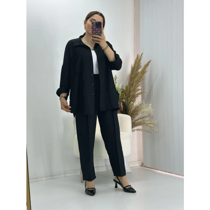 Pamuklu Keten İkili Takım Siyah