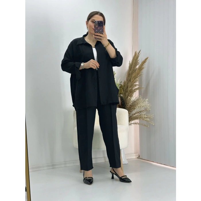 Pamuklu Keten İkili Takım Siyah