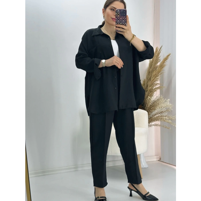 Pamuklu Keten İkili Takım Siyah