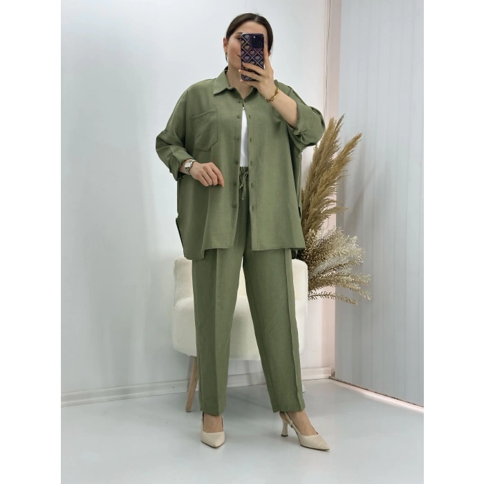 Pamuklu Keten İkili Takım Yeşil